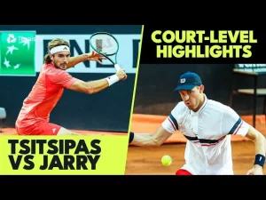 Vidéo: Highlights from Jarry vs Tsitsipas in quarter-final on Rome&rsquo;s clay (Masters 1000)