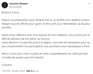 Moutet déclare forfait | TennisLeader.fr