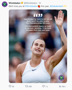 Sabalenka forfait de dernière minute