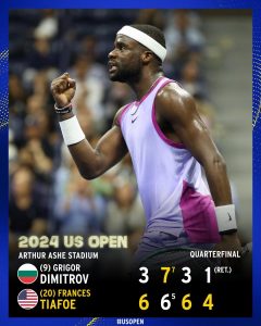Tiafoe se qualifie en demi-finale suite à l&rsquo;abandon de Dimitrov
