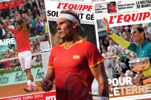 Les plus belles unes du journal L&rsquo;Équipe retraçant la carrière de Rafael Nadal