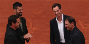 Roland Garros > L&rsquo;image déjà iconique de Nadal, Federer, Djokovic et Murray réunis sur le court Philippe-Chatrier