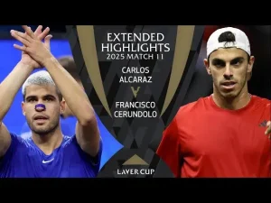 Regardez comment Alcaraz a détruit Cerundolo pour garder l&rsquo;équipe Europe en vie lors du Match 11 de la Laver Cup 2025 à San Francisco.