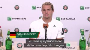 Roland-Garros (H) : Zverev : « J&rsquo;ai toujours eu une bonne relation avec le public français »